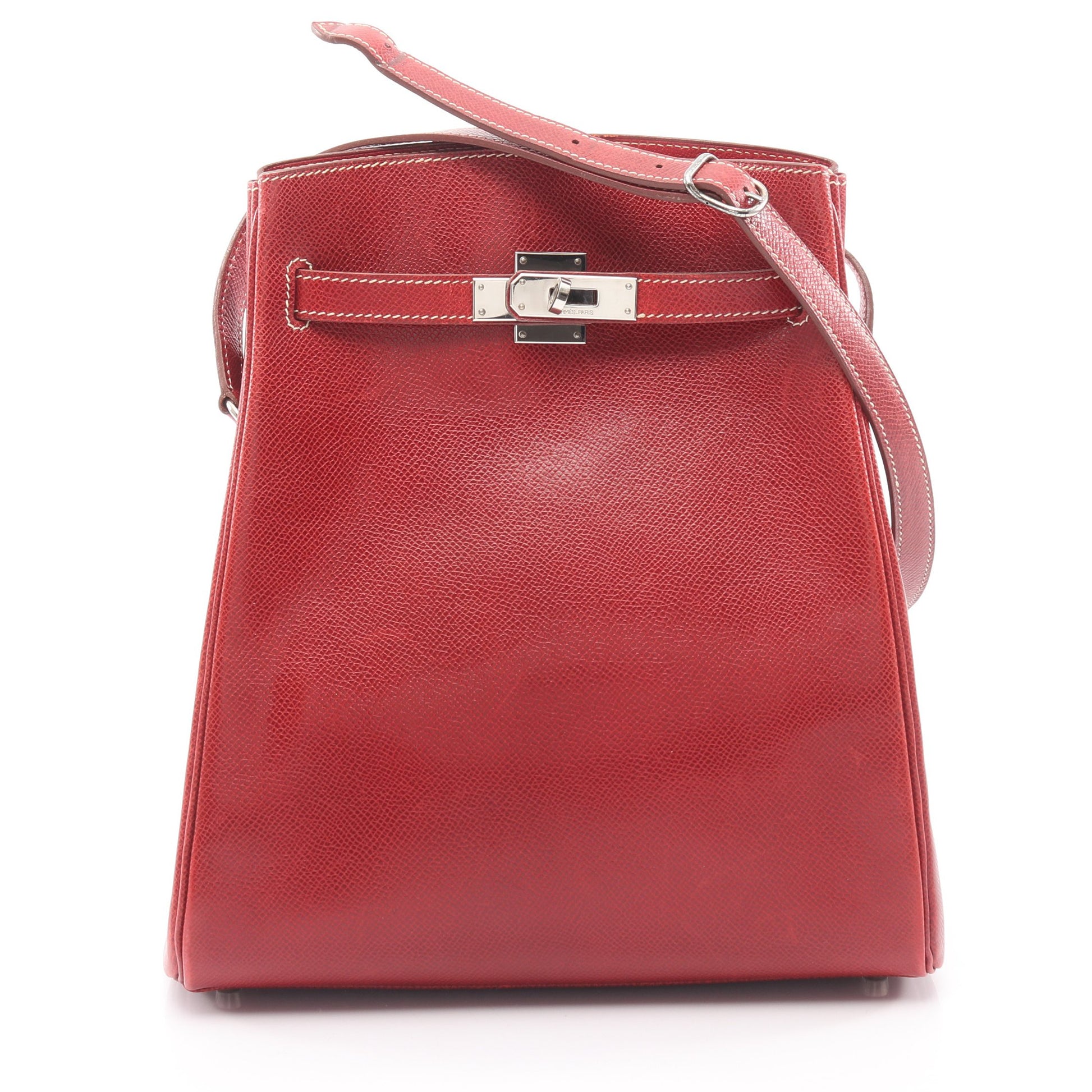 ケリースポーツMM ルージュモワイヤン ショルダーバッグ クシュベル レッド シルバー金具 □E刻印 エルメス バッグ HERMES