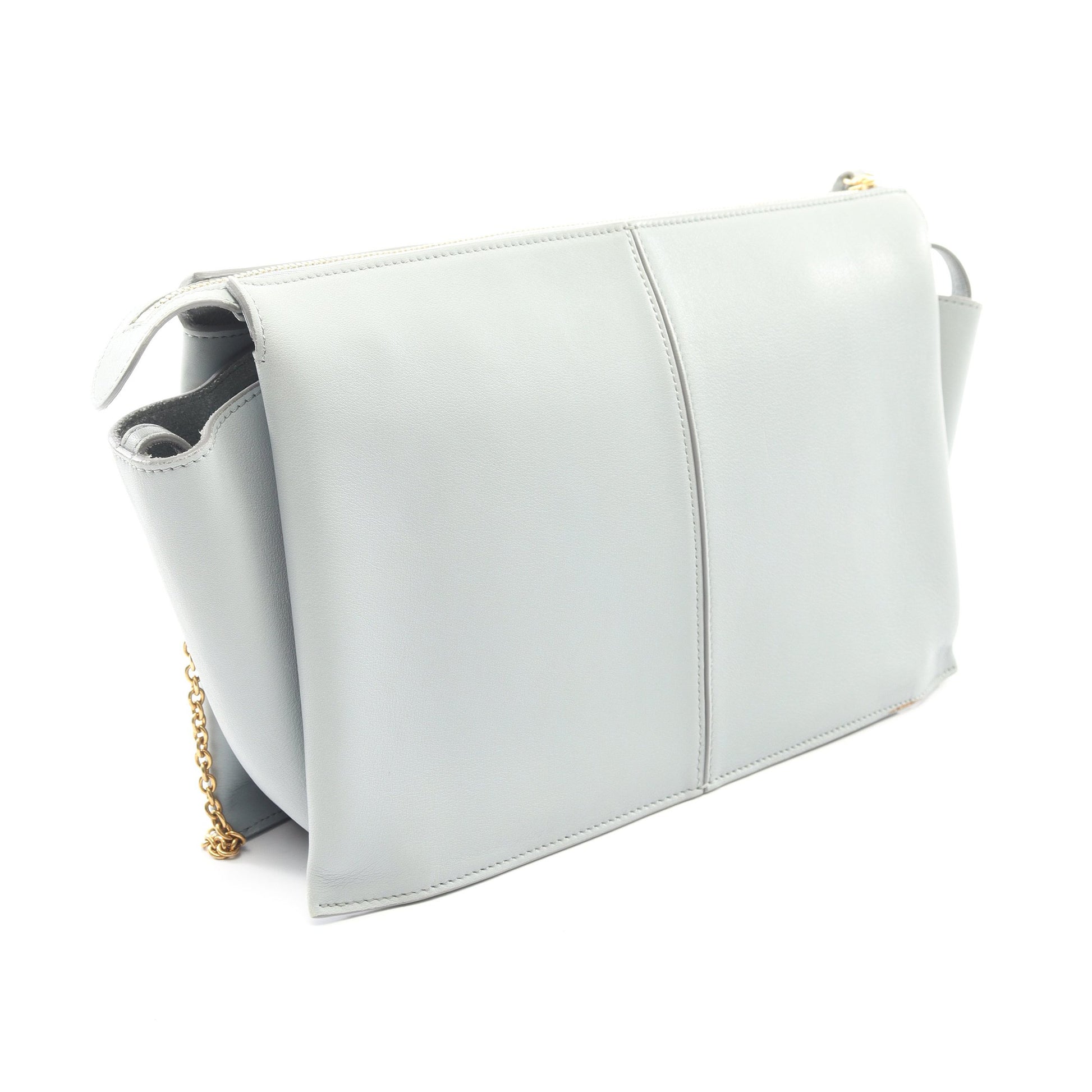 トライフォールド チェーンショルダーバッグ レザー ライトブルー セリーヌ バッグ CELINE
