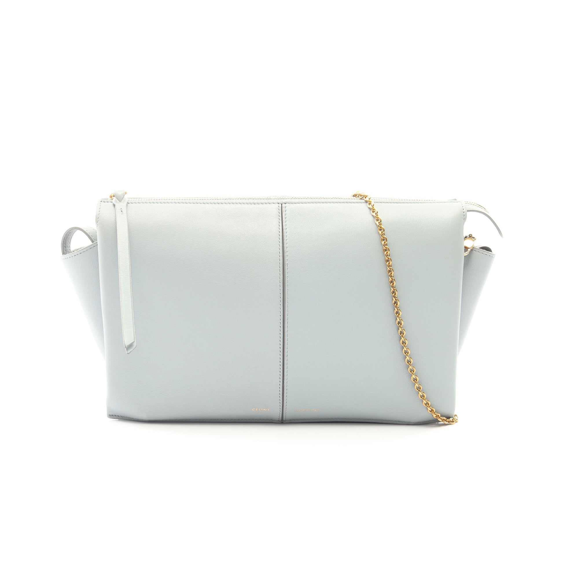 トライフォールド チェーンショルダーバッグ レザー ライトブルー セリーヌ バッグ CELINE