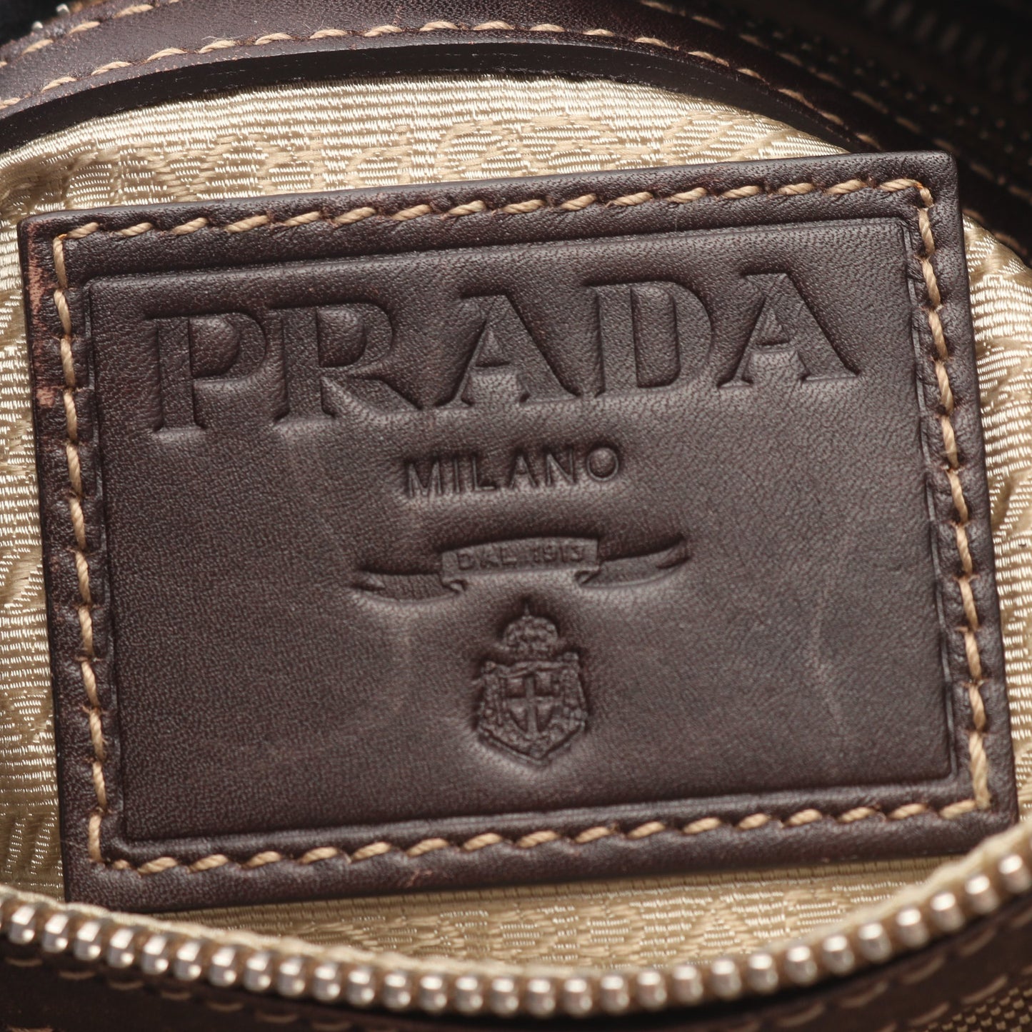 LOGO JACQUARD ロゴジャガード ワンショルダーバッグ キャンバス レザー ベージュ ブラウン プラダ バッグ PRADA