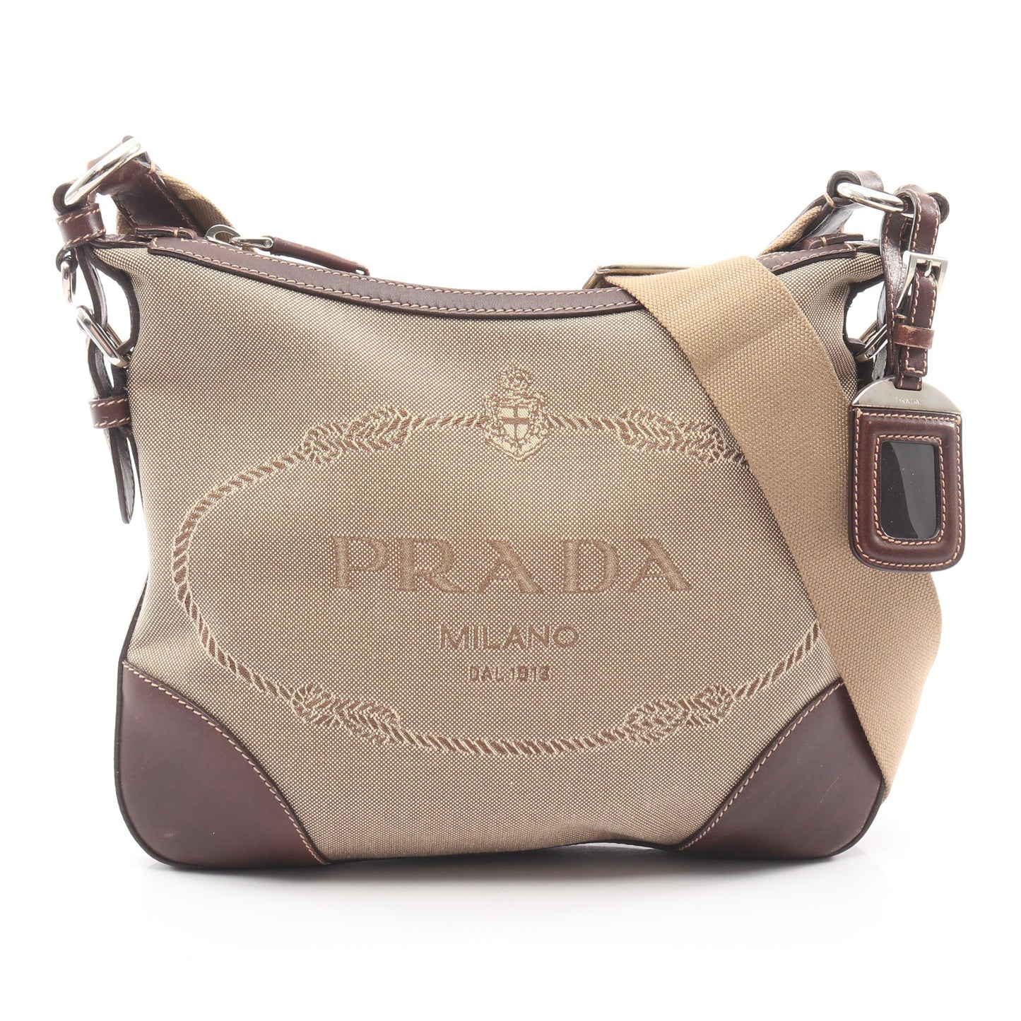 LOGO JACQUARD ロゴジャガード ワンショルダーバッグ キャンバス レザー ベージュ ブラウン プラダ バッグ PRADA