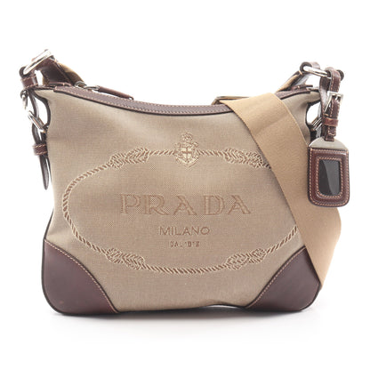 LOGO JACQUARD ロゴジャガード ワンショルダーバッグ キャンバス レザー ベージュ ブラウン プラダ バッグ PRADA