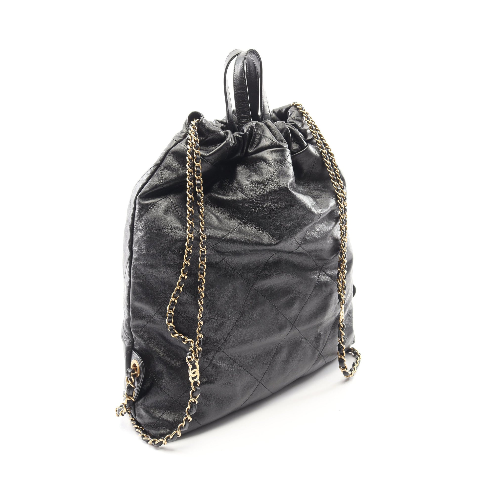 シャネル 22 ラージ バックパック リュックサック レザー ブラック ゴールド金具 シャネル バッグ CHANEL