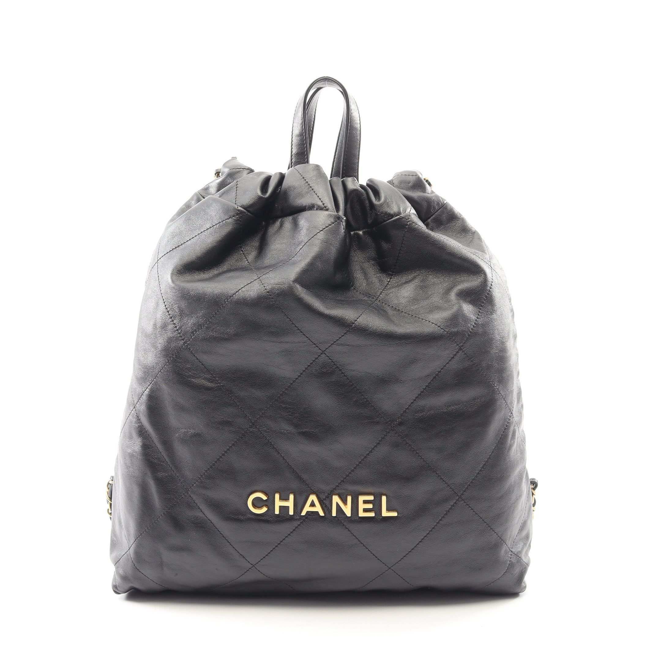 CHANEL ブラックレザーリュックサック シャネル 22 ラージ バックパック リュックサック レザー ブラック
