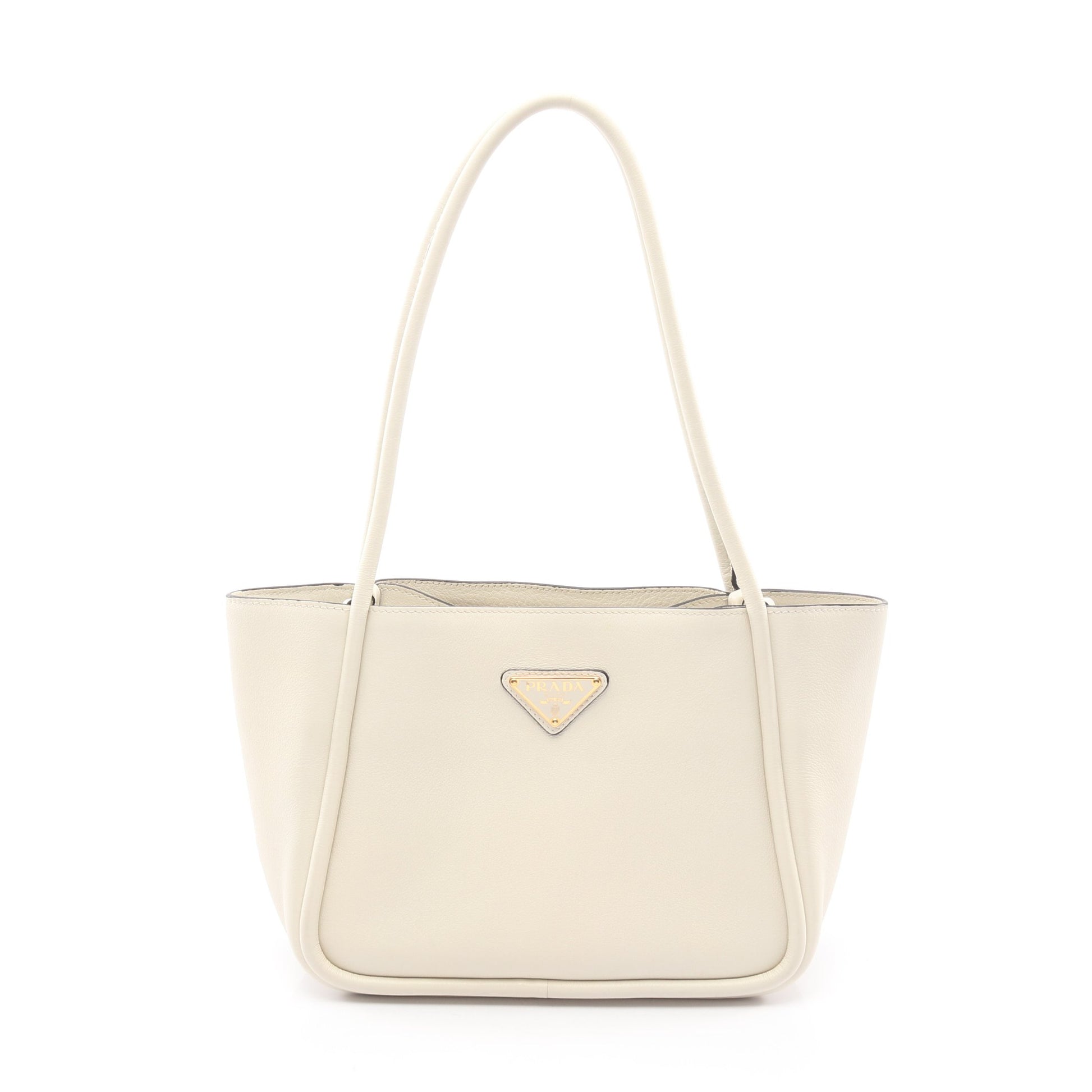 SOFT GRAIN トライアングルロゴ ショルダーバッグ トートバッグ レザー オフホワイト プラダ バッグ PRADA
