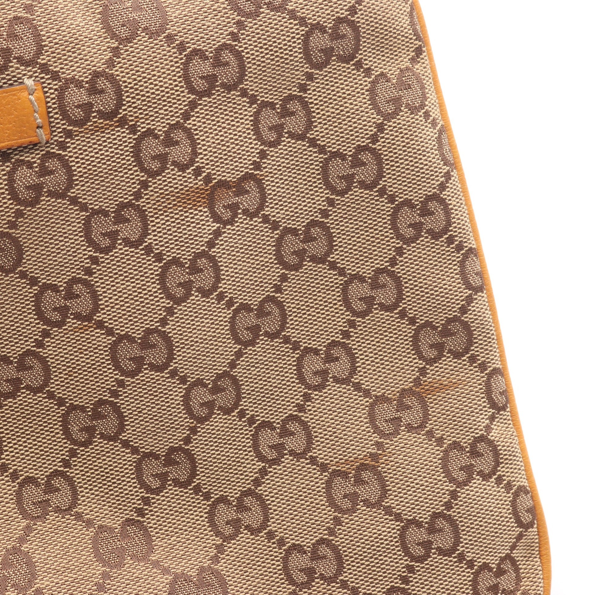 GGキャンバス ショルダーバッグ キャンバス レザー ベージュ オレンジイエロー グッチ バッグ GUCCI