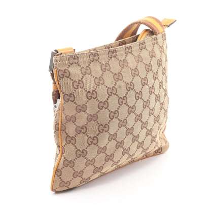 GGキャンバス ショルダーバッグ キャンバス レザー ベージュ オレンジイエロー グッチ バッグ GUCCI