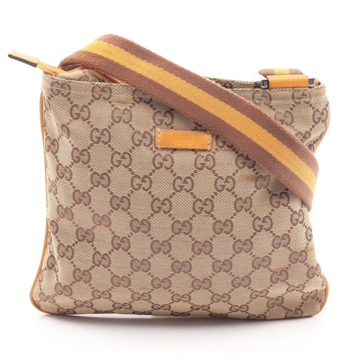 GGキャンバス ショルダーバッグ キャンバス レザー ベージュ オレンジイエロー グッチ バッグ GUCCI