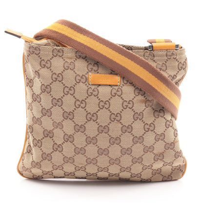 GGキャンバス ショルダーバッグ キャンバス レザー ベージュ オレンジイエロー グッチ バッグ GUCCI