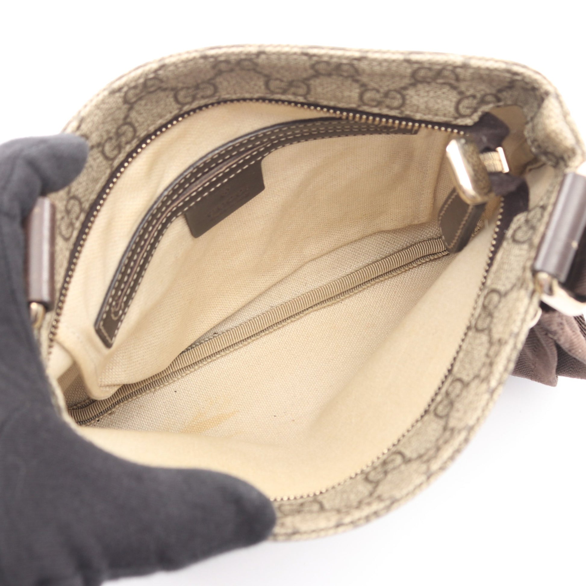 GGスプリーム ショルダーバッグ PVC レザー グレーベージュ ブラウン グッチ バッグ GUCCI