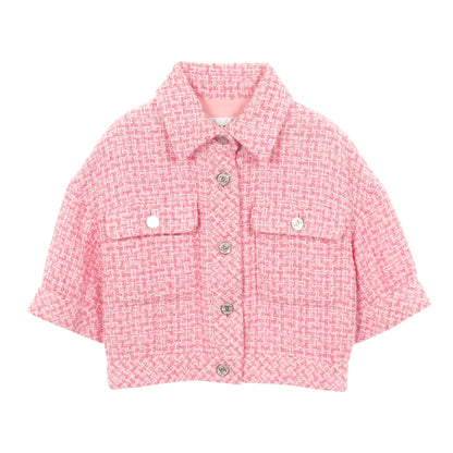 ココマークボタン ツイード ジャケット 半袖 コットン ピンク シャネル アウター CHANEL