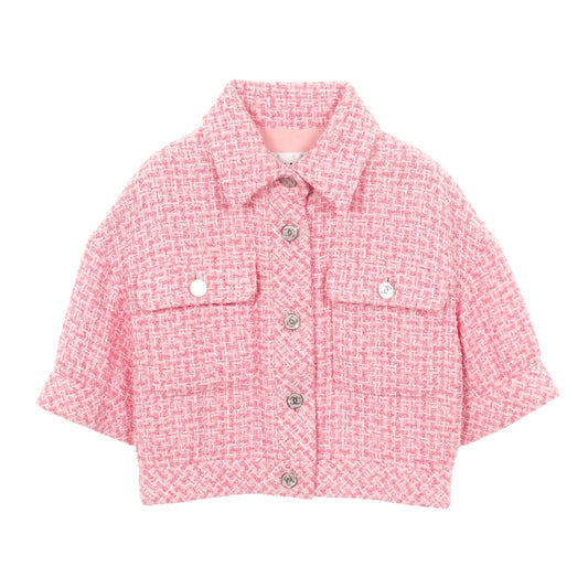 ココマークボタン ツイード ジャケット 半袖 コットン ピンク シャネル