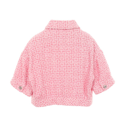 ココマークボタン ツイード ジャケット 半袖 コットン ピンク シャネル アウター CHANEL