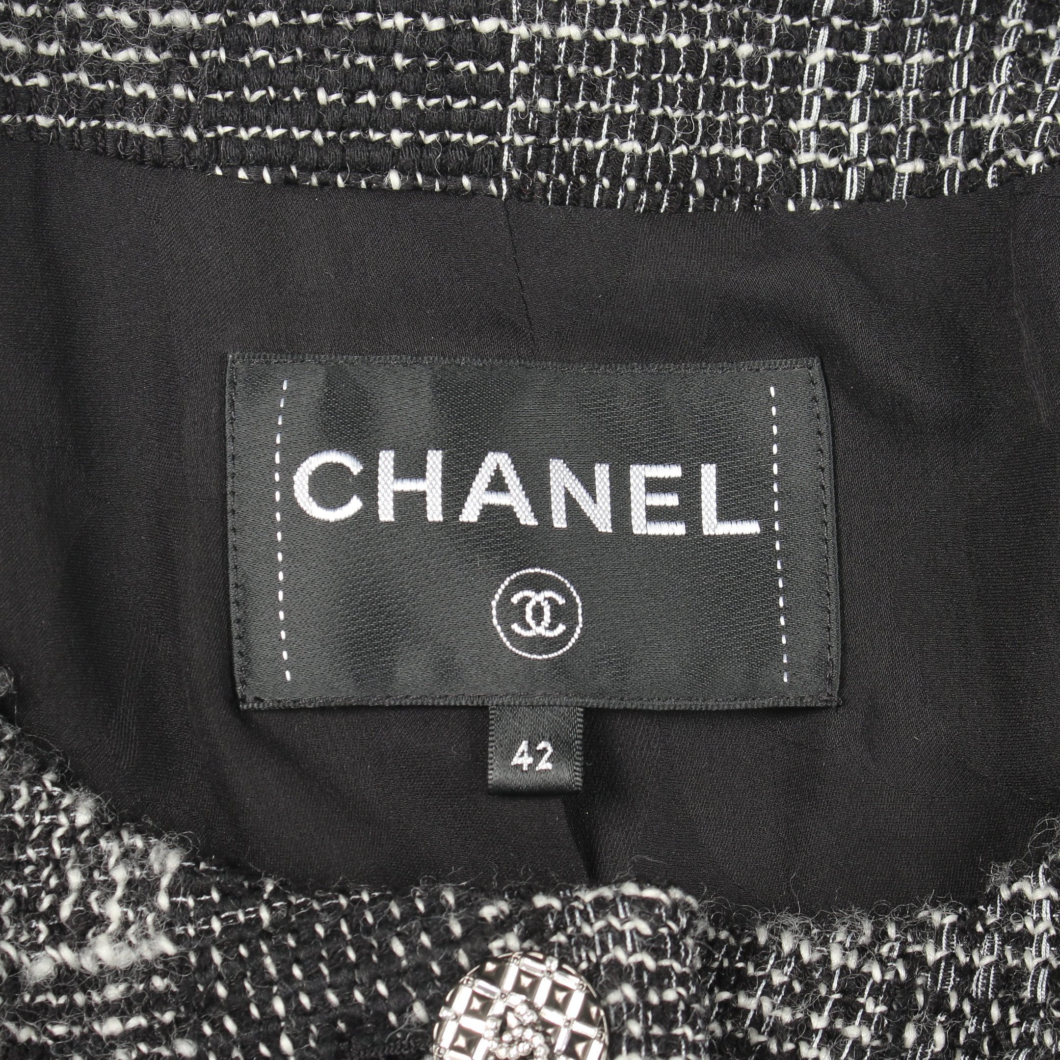 CHANEL ツイード ノーカラージャケット ココマークボタン ココマークボタン ツイード ノーカラージャケット コットン ウール