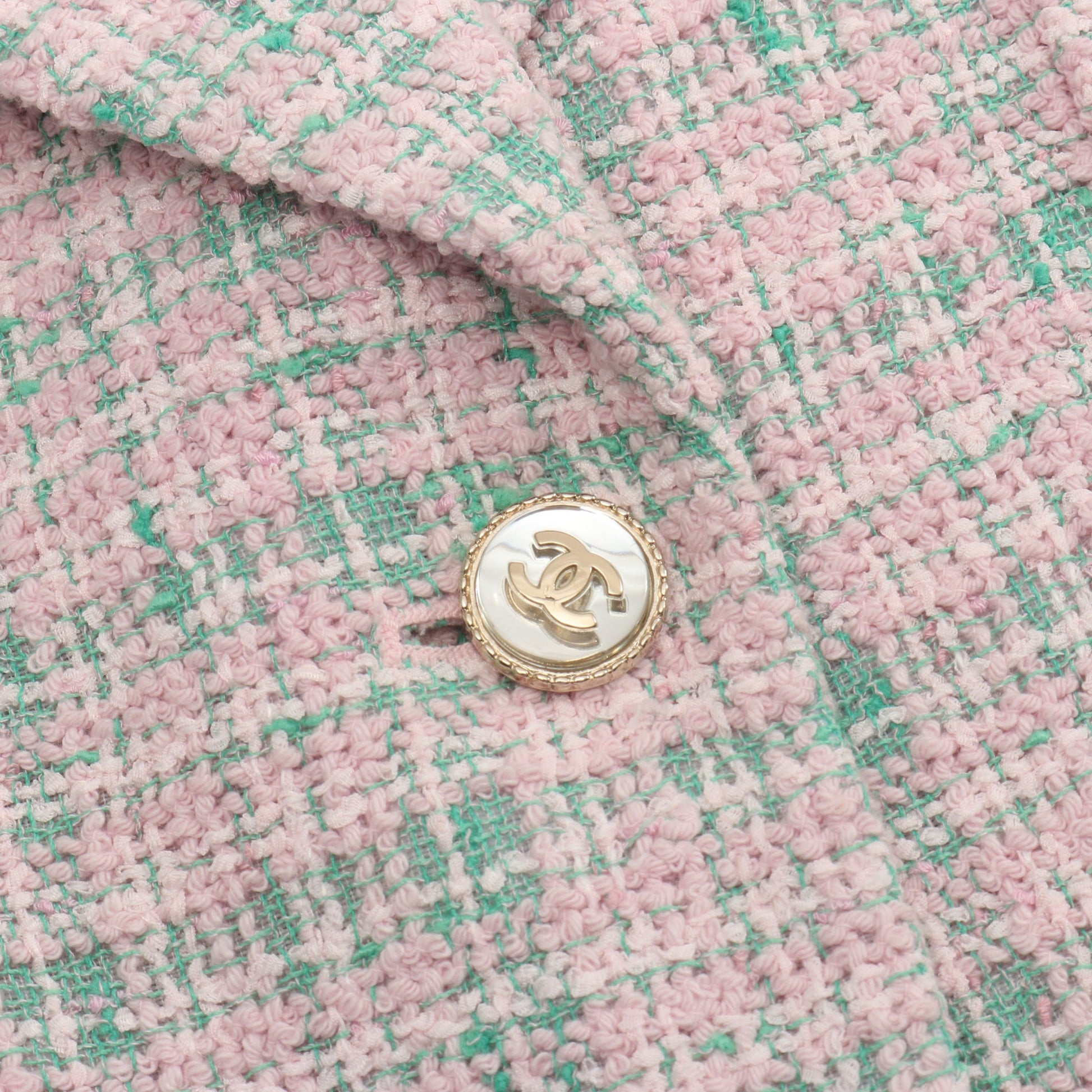 ココマークボタン チェック ツイード 1B ジャケット コットン ピンク グリーン シャネル アウター CHANEL