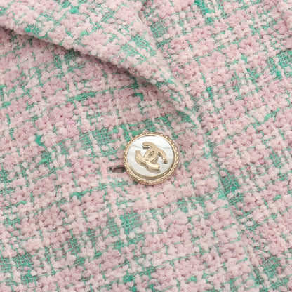 ココマークボタン チェック ツイード 1B ジャケット コットン ピンク グリーン シャネル アウター CHANEL