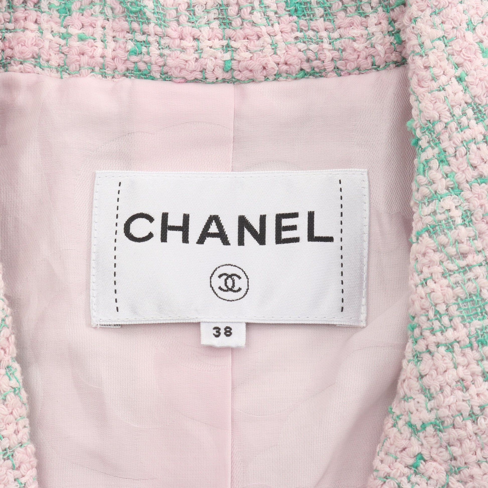 ココマークボタン チェック ツイード 1B ジャケット コットン ピンク グリーン シャネル アウター CHANEL