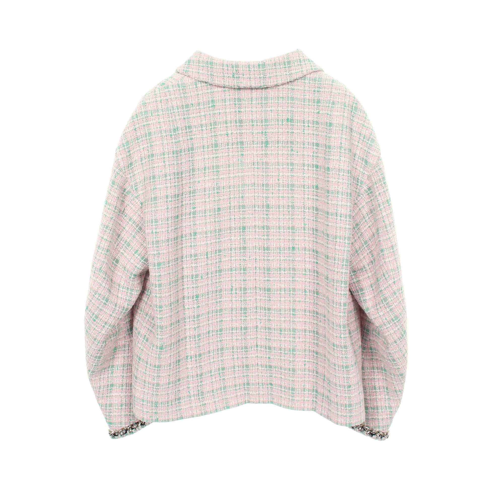 ココマークボタン チェック ツイード 1B ジャケット コットン ピンク グリーン シャネル アウター CHANEL