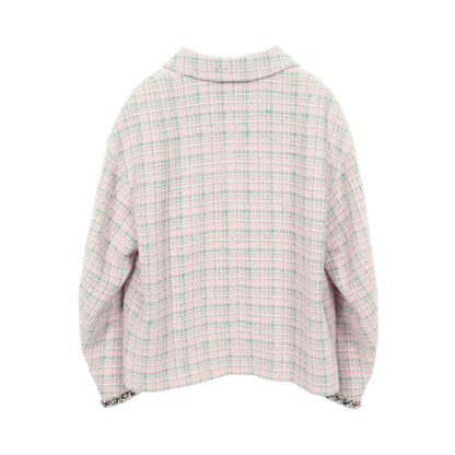 ココマークボタン チェック ツイード 1B ジャケット コットン ピンク グリーン シャネル アウター CHANEL