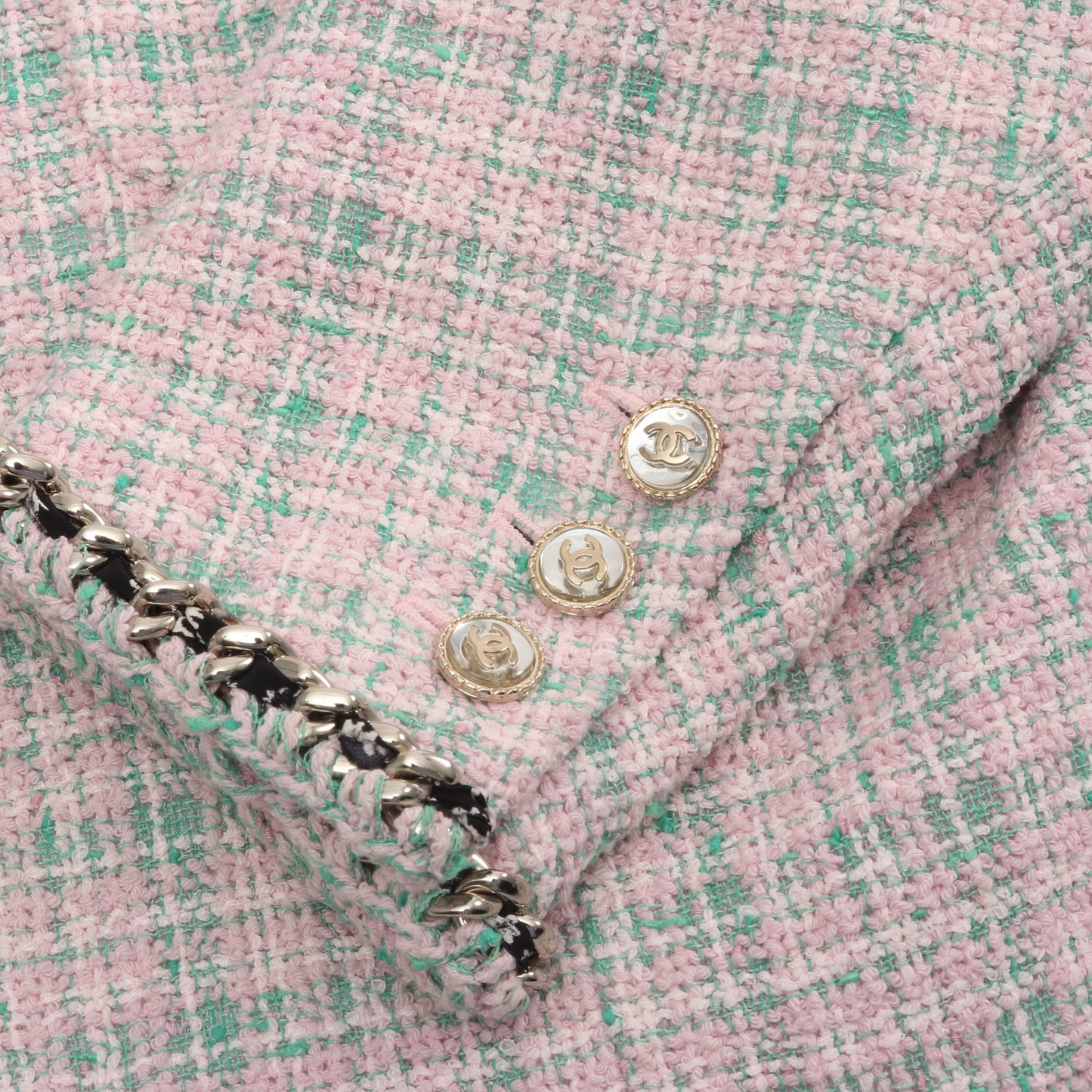 ココマークボタン チェック ツイード 1B ジャケット コットン ピンク グリーン シャネル アウター CHANEL