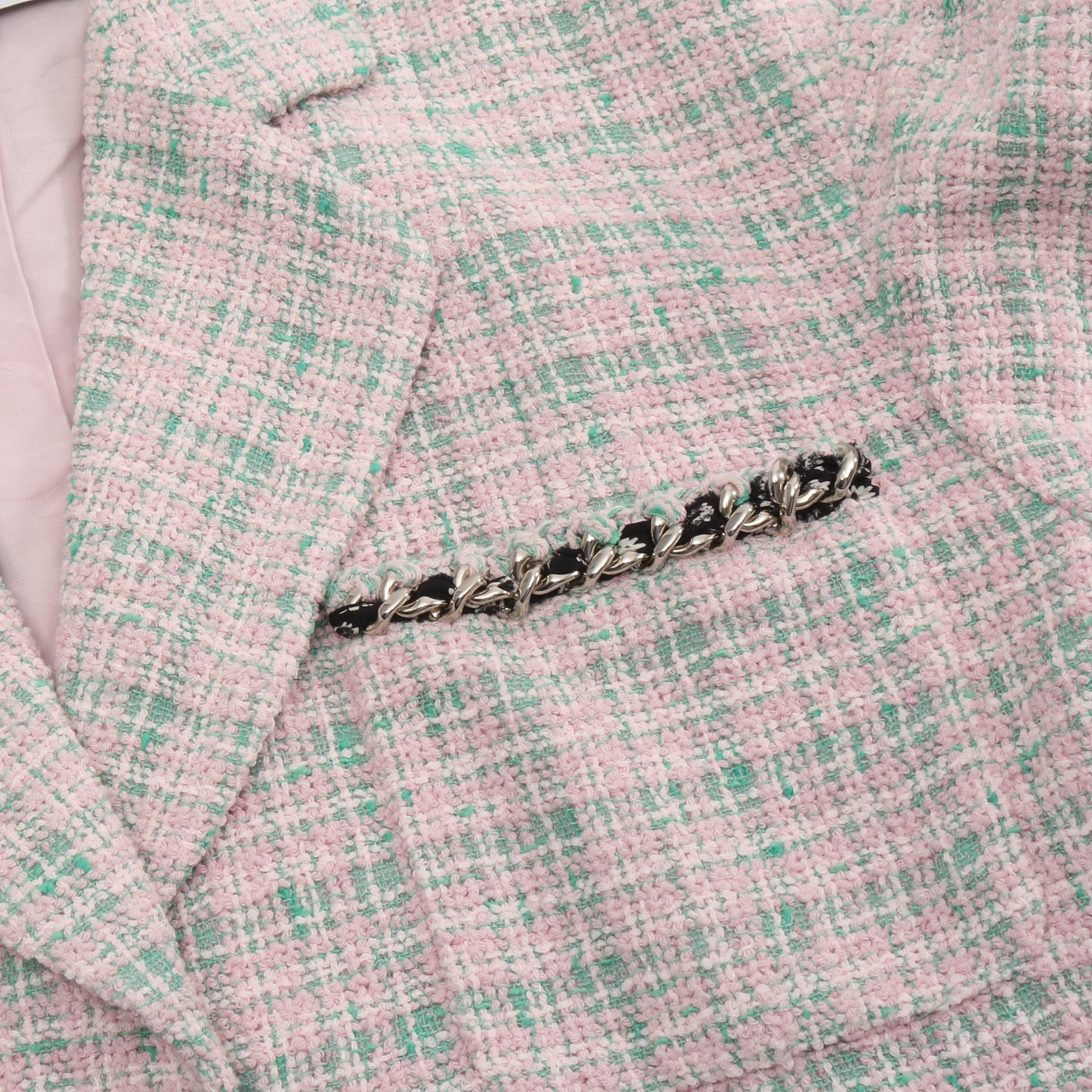 ココマークボタン チェック ツイード 1B ジャケット コットン ピンク グリーン シャネル アウター CHANEL