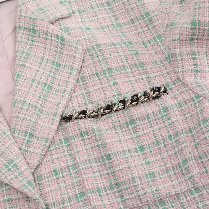 ココマークボタン チェック ツイード 1B ジャケット コットン ピンク グリーン シャネル アウター CHANEL