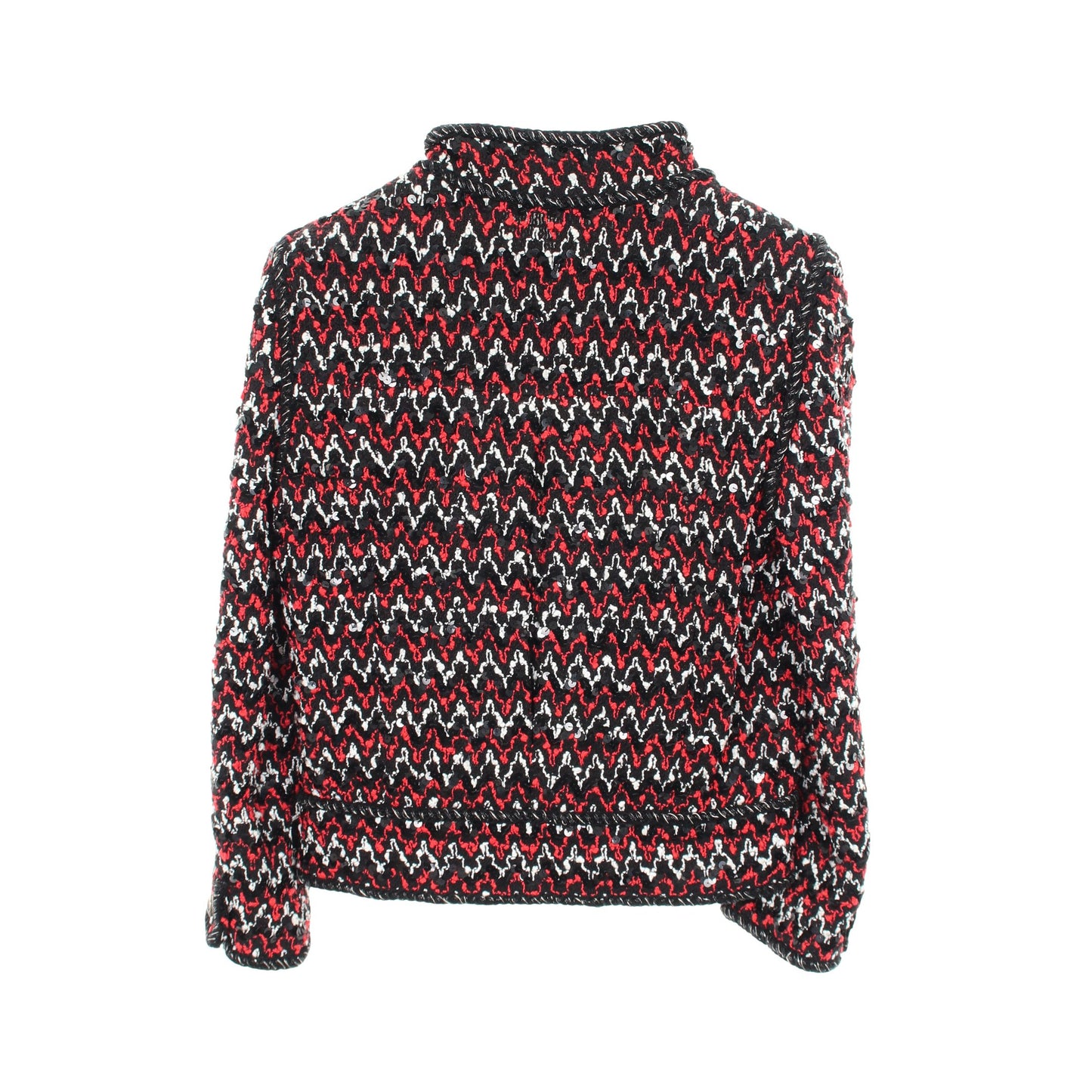 ココマークボタン スパンコール付き ツイード ジャケット レッド ブラック ホワイト シャネル アウター CHANEL