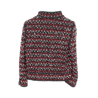 ココマークボタン スパンコール付き ツイード ジャケット レッド ブラック ホワイト シャネル アウター CHANEL