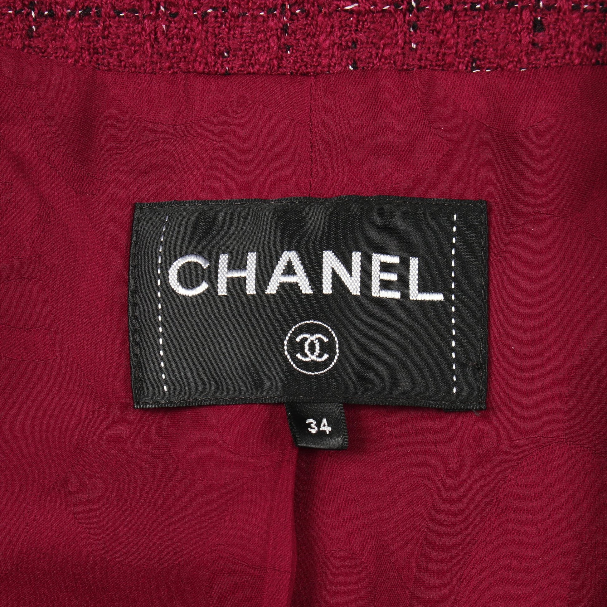 ココマークボタン ツイード ノーカラージャケット ウール ピンクパープル シャネル アウター CHANEL