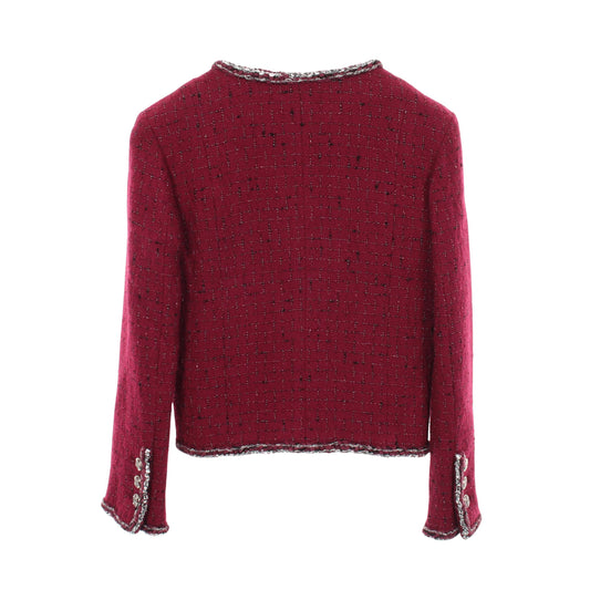 ココマークボタン ツイード ノーカラージャケット ウール ピンクパープル シャネル