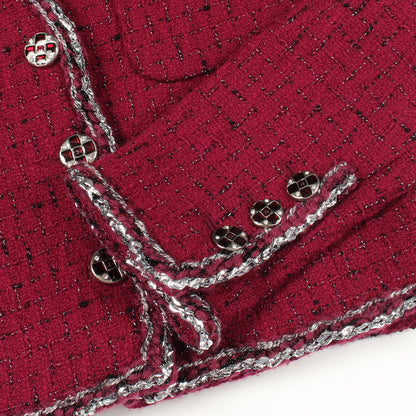 ココマークボタン ツイード ノーカラージャケット ウール ピンクパープル シャネル アウター CHANEL