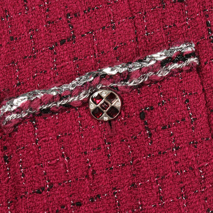 ココマークボタン ツイード ノーカラージャケット ウール ピンクパープル シャネル アウター CHANEL