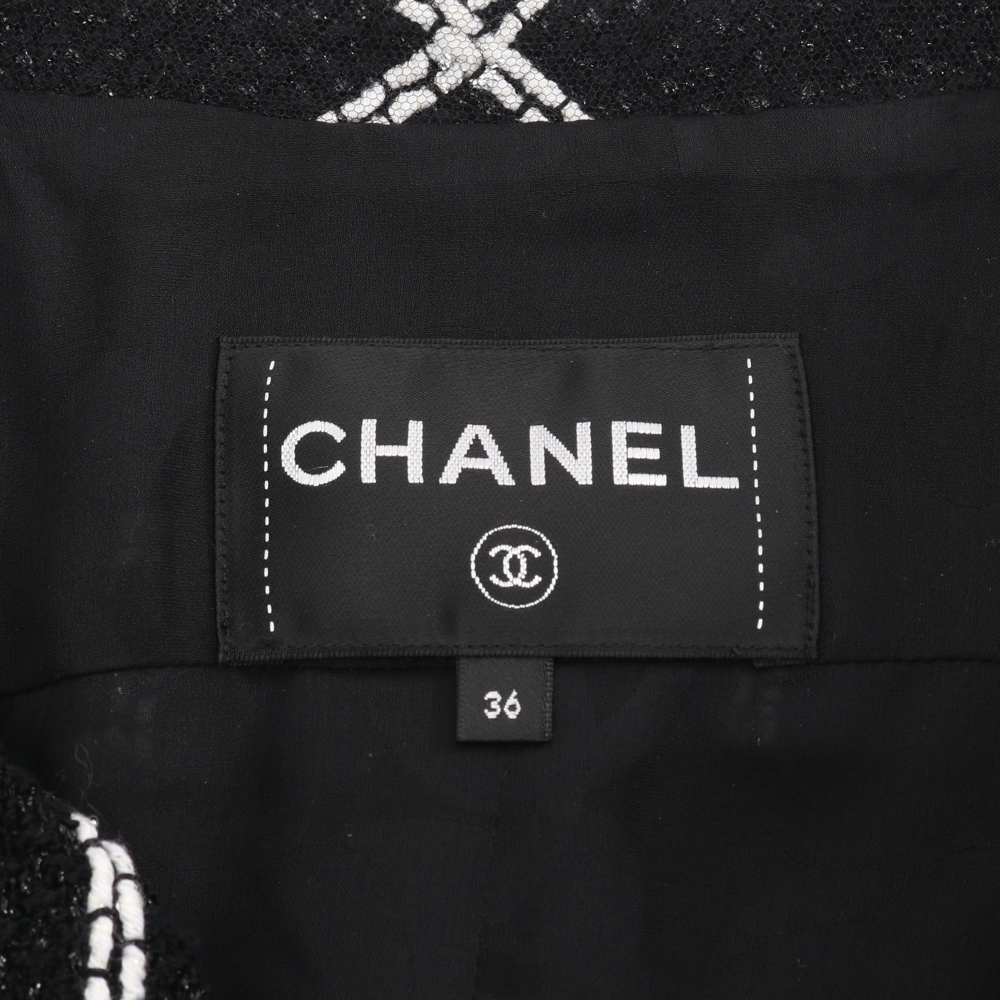23FW ココマークボタン フリル ツイード ジャケット ビスコース ブラック ホワイト シャネル アウター CHANEL