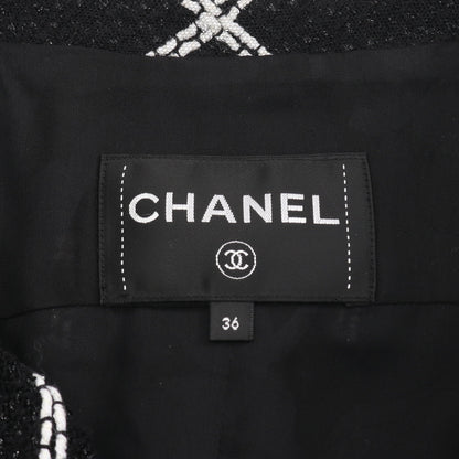 23FW ココマークボタン フリル ツイード ジャケット ビスコース ブラック ホワイト シャネル アウター CHANEL