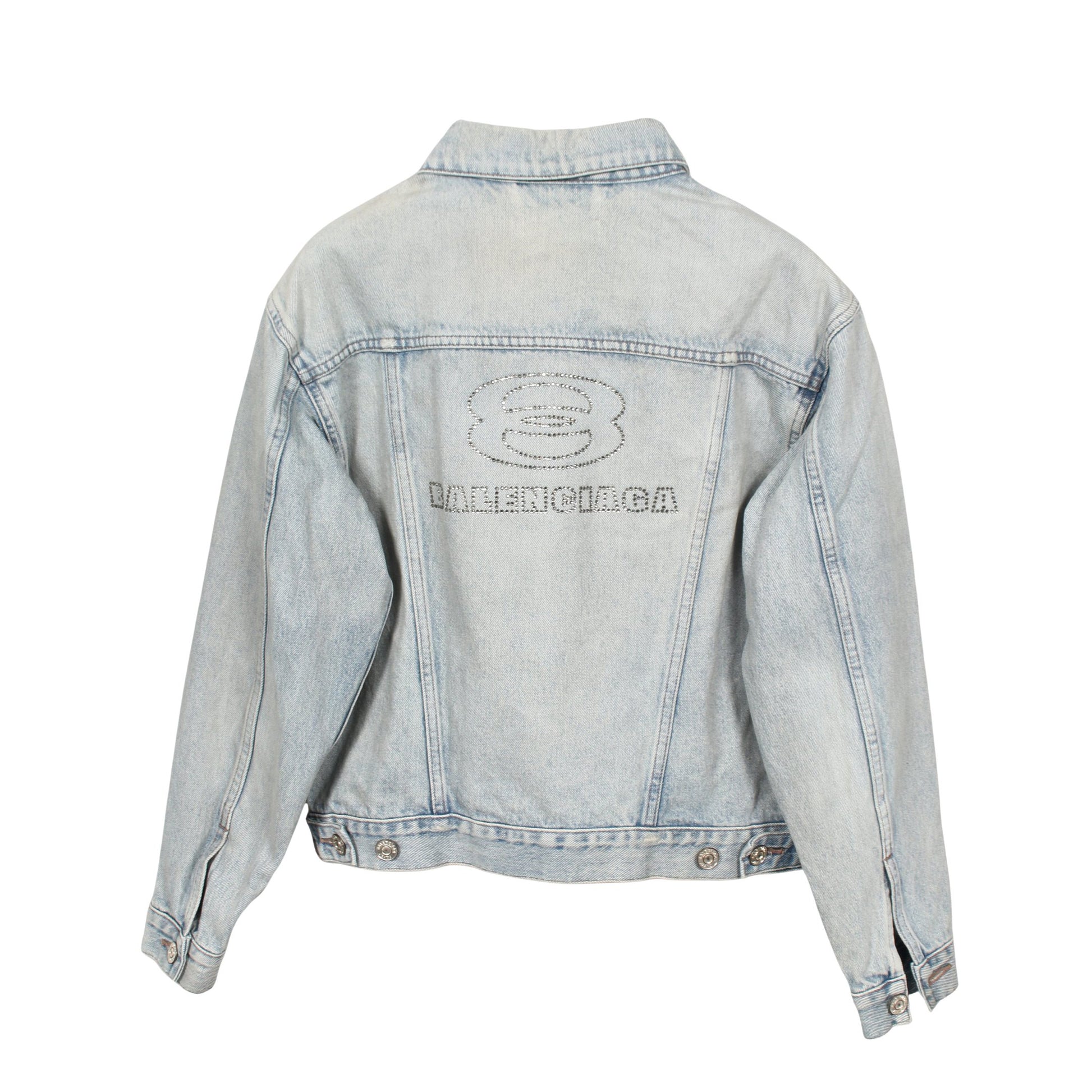 バックロゴ デニムジャケット コットン ラインストーン ライトブルー バレンシアガ アウター BALENCIAGA