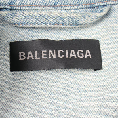 バックロゴ デニムジャケット コットン ラインストーン ライトブルー バレンシアガ アウター BALENCIAGA