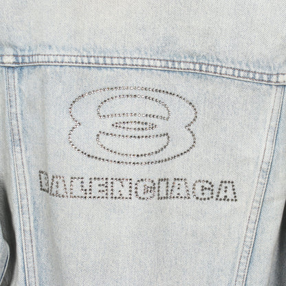 バックロゴ デニムジャケット コットン ラインストーン ライトブルー バレンシアガ アウター BALENCIAGA