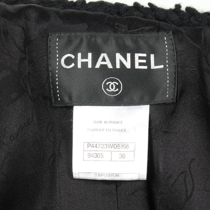 ココマークボタン 切替 ツイード ノーカラー コート ナイロン ブラック シャネル アウター CHANEL