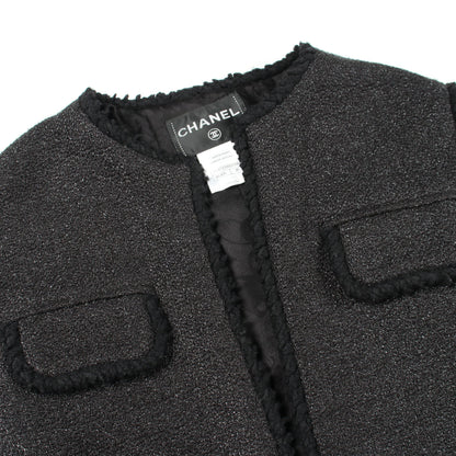 ココマークボタン 切替 ツイード ノーカラー コート ナイロン ブラック シャネル アウター CHANEL