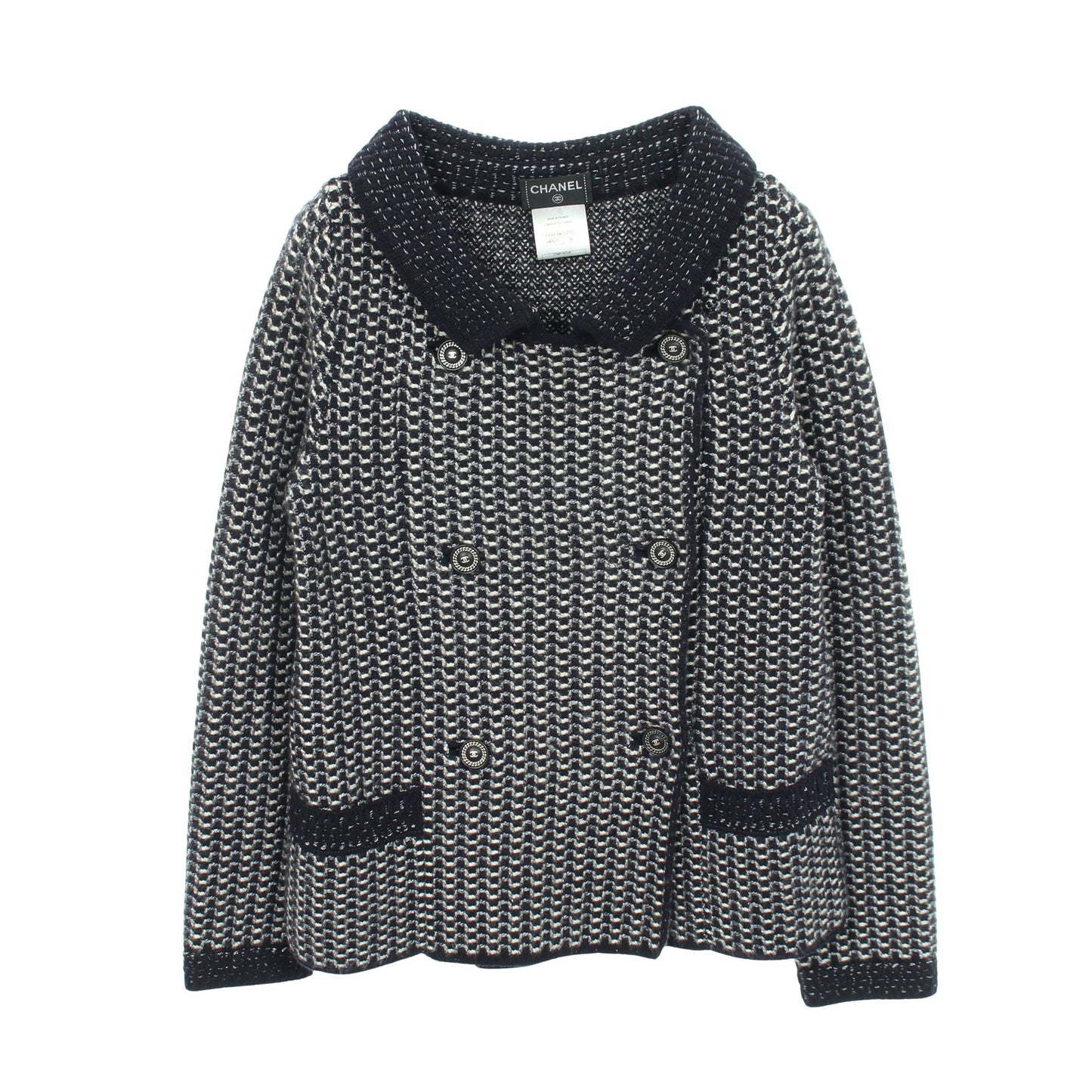 ココマークボタン ダブルブレスト ニット ジャケット カシミヤ シルク ネイビー シャネル アウター CHANEL