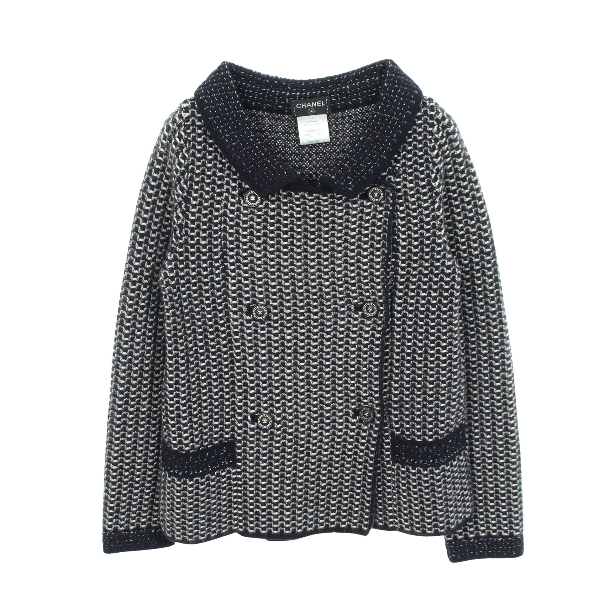ココマークボタン ダブルブレスト ニット ジャケット カシミヤ シルク ネイビー シャネル アウター CHANEL