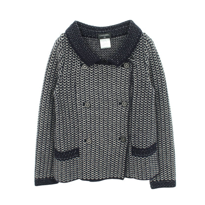 ココマークボタン ダブルブレスト ニット ジャケット カシミヤ シルク ネイビー シャネル アウター CHANEL