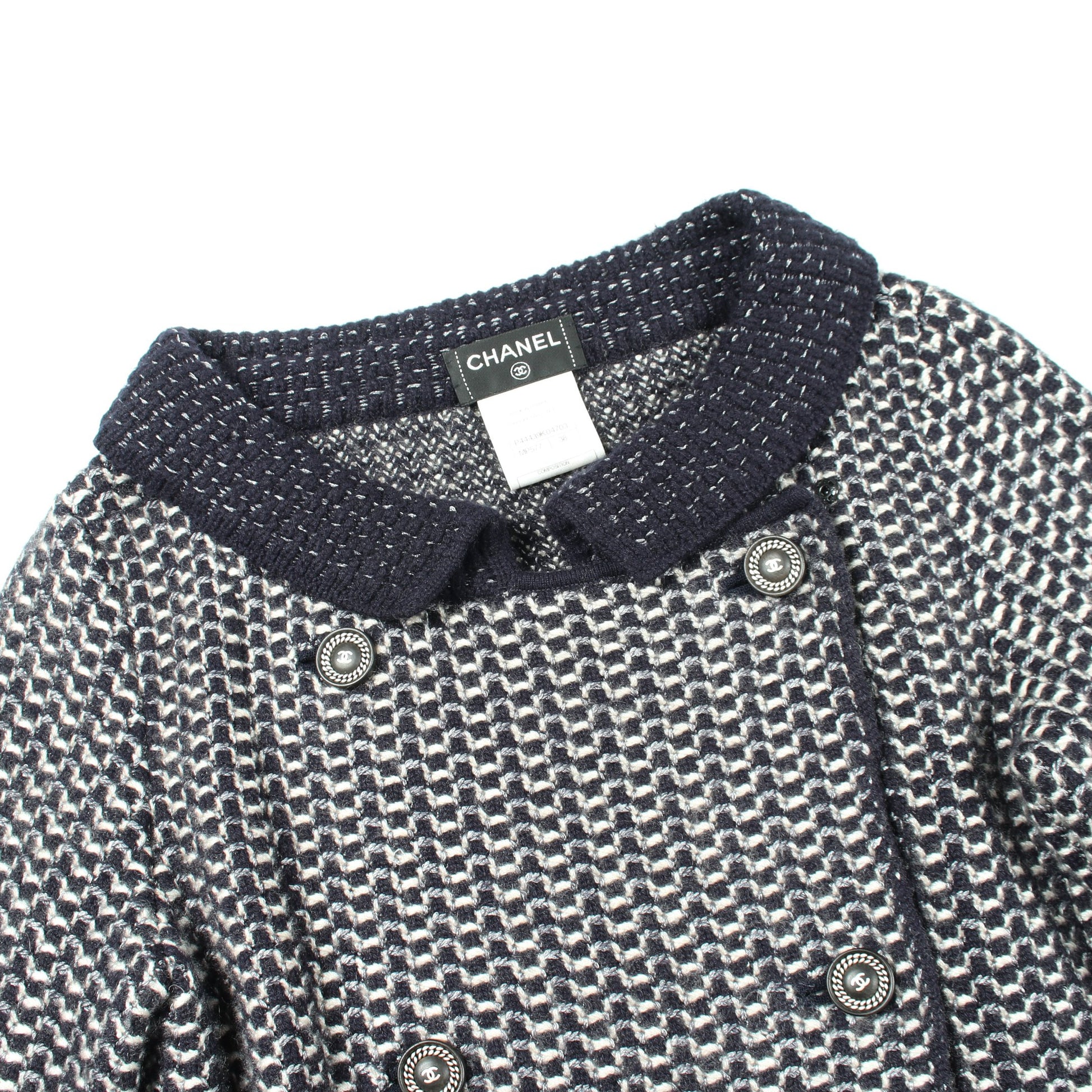 ココマークボタン ダブルブレスト ニット ジャケット カシミヤ シルク ネイビー シャネル アウター CHANEL