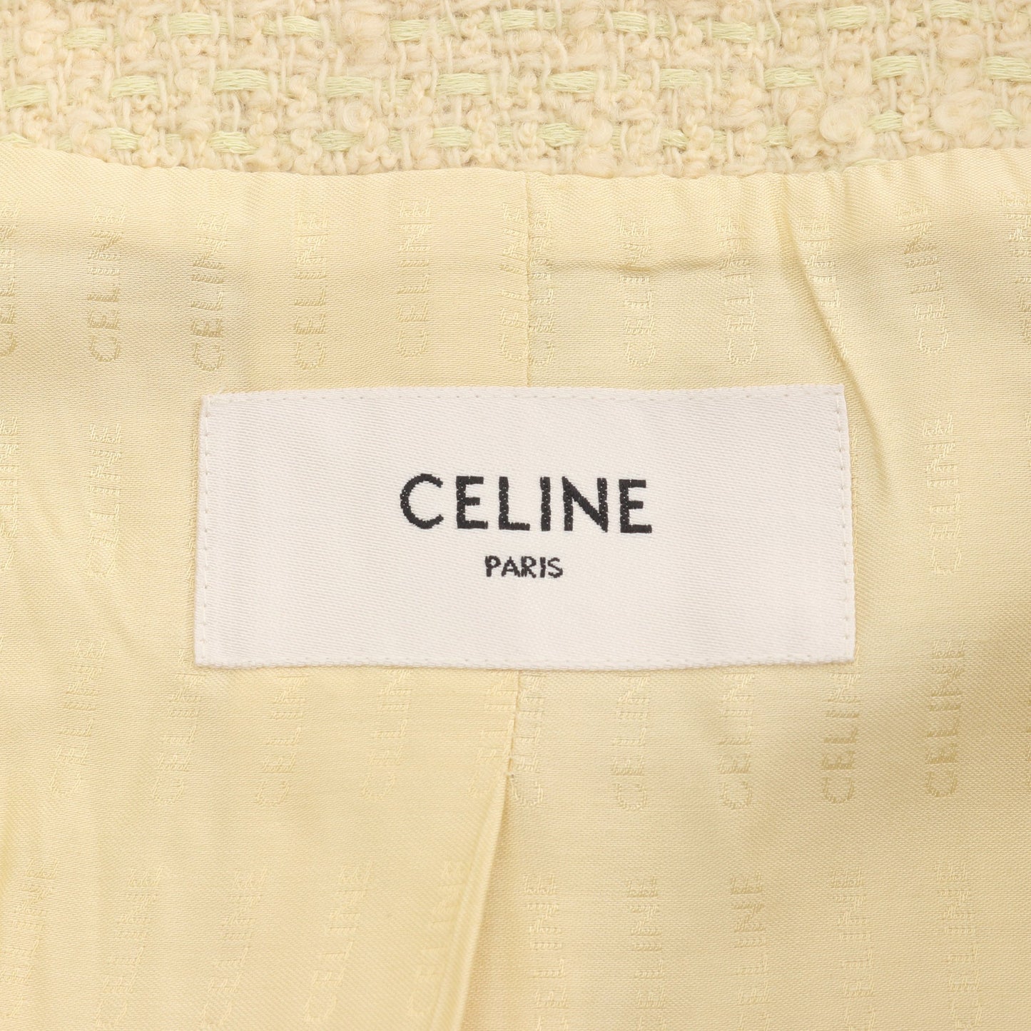 ブクレナッテ ショートスリーブ ツイードジャケット ノーカラージャケット ウール コットン ライトイエロー セリーヌ アウター CELINE