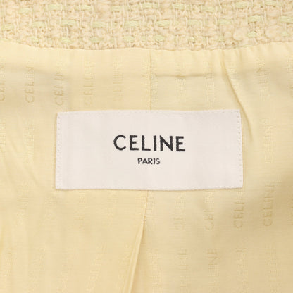 ブクレナッテ ショートスリーブ ツイードジャケット ノーカラージャケット ウール コットン ライトイエロー セリーヌ アウター CELINE