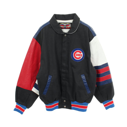 JEFF HAMILTON × MLB CHICAGO CUBS ブルゾン スタジャン コットン レザー ダークグレー マルチカラー ジェフハミルトン