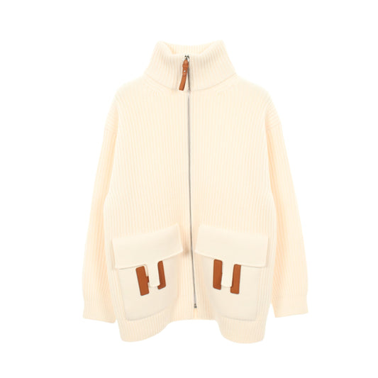 ラウンジウェア ヴォヤージュ ジップアップ ニット ウール オフホワイト ブラウン エルメス