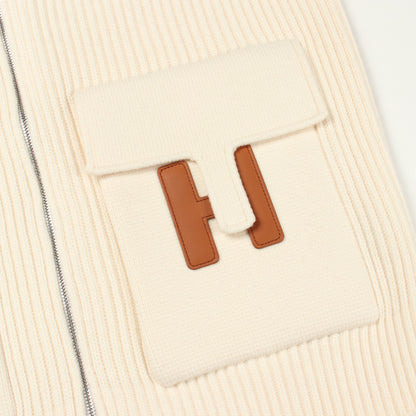 ラウンジウェア ヴォヤージュ ジップアップ ニット ウール オフホワイト ブラウン エルメス トップス HERMES