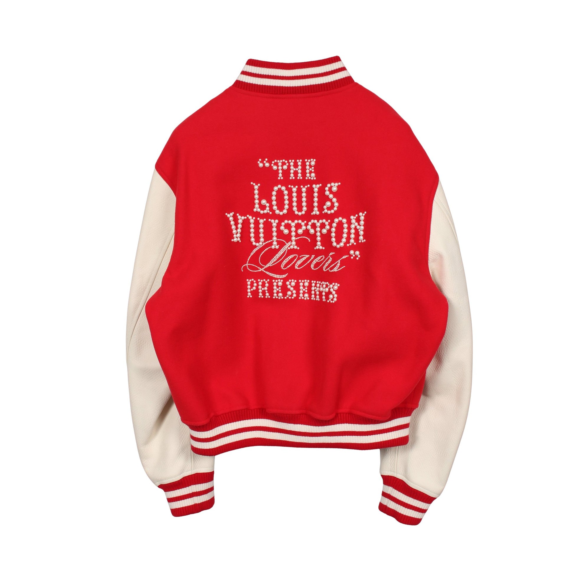 ミックスレザー バーシティ ブルゾン ジャケット ウール レッド ホワイト ルイヴィトン アウター LOUIS VUITTON