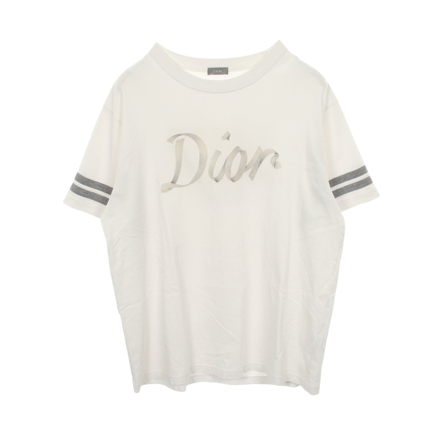 ロゴ刺繍 クルーネック 半袖Tシャツ コットン ホワイト グレー クリスチャンディオール トップス Christian Dior